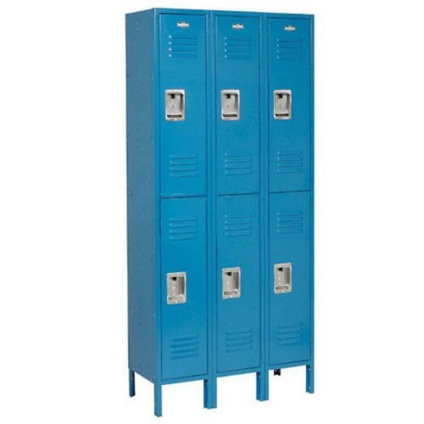 Global Industrial Double Tier Locker, 12x12x36, 6 Door Ready To Assemble, Blue 254124BL
